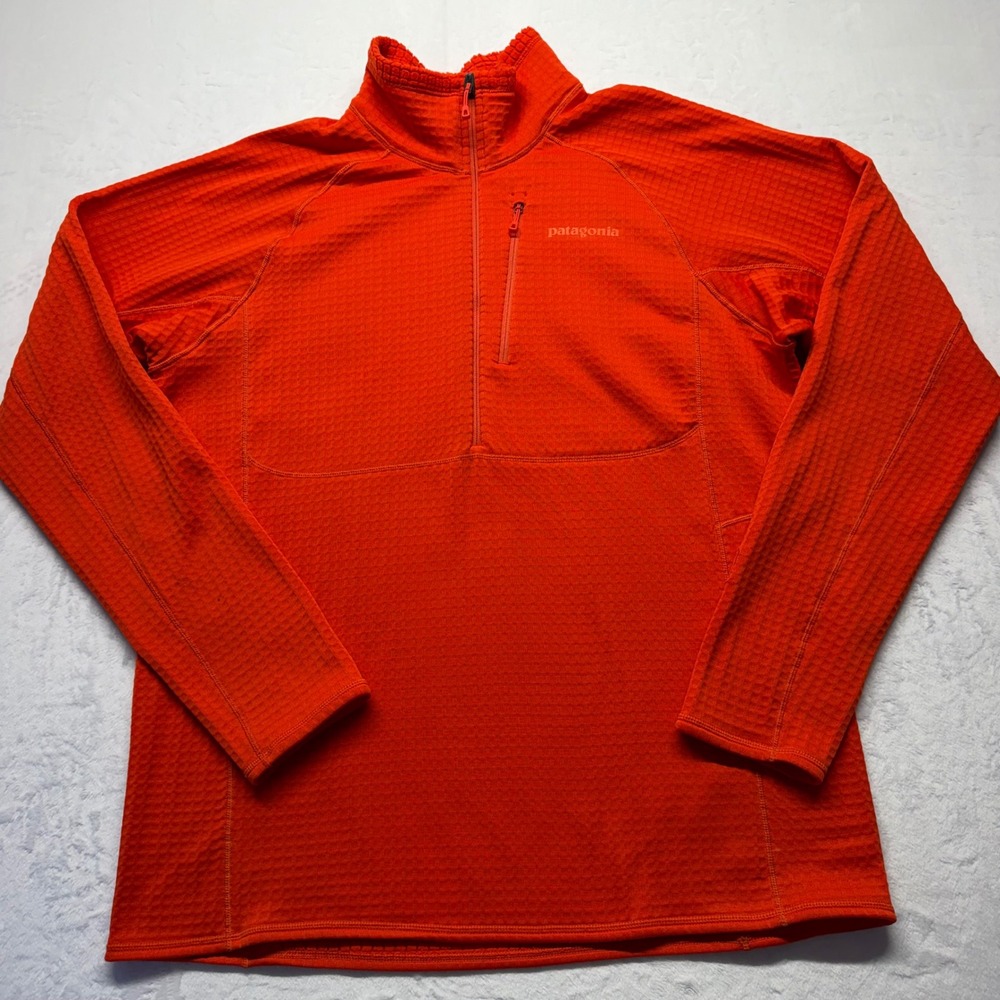 Patagonia R1 Pullover Grid Fleece Large Orange Mens Technical 1/2 Zip 40109